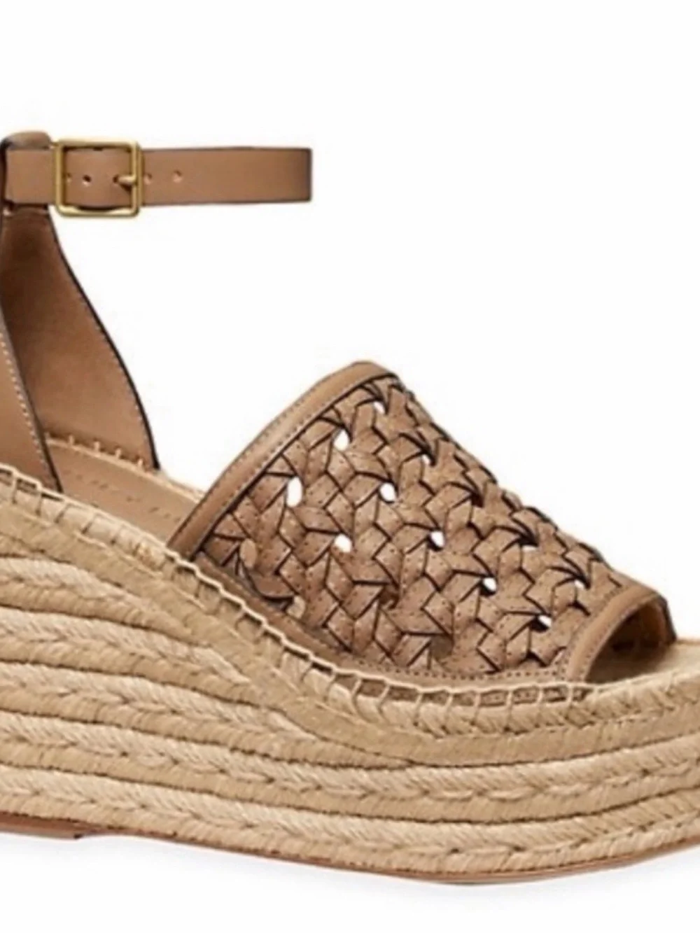 Tory Burch Espadrilles Basketweave Wedges Brown Tan s 8.5